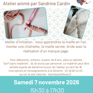 Atelier initiation crochet aux Instants Libres au Poiré-sur-Vie